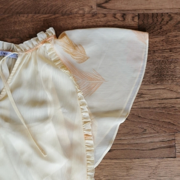 𝅺Dex Sheer Shirt Frill Boho Yellow Gold Feathers M - Picture 7 of 11